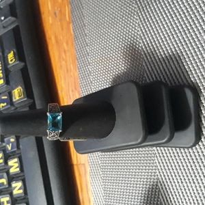 Sterling Silver Aqua CZ Ring Sz 7